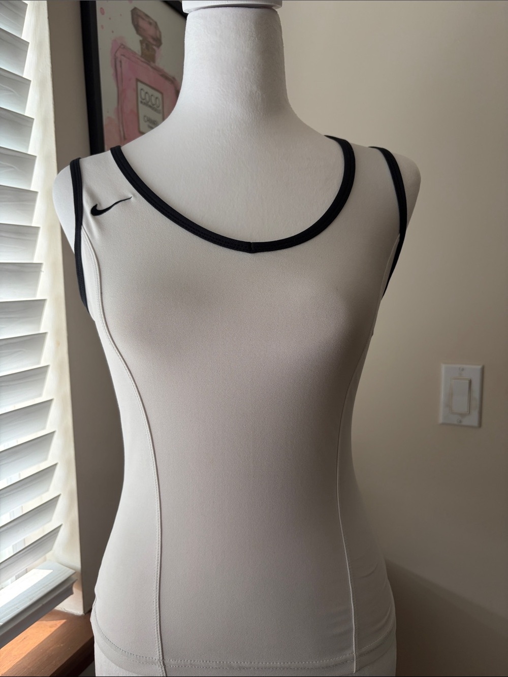 Nike White Tank Top with Black Trim - Women's Athletic Tank